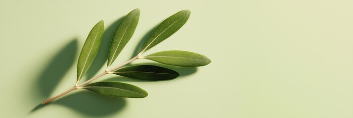 Single olive branch, pastel green background, symbolizing peace, hope