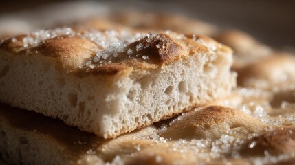Imperfect yet inviting homemade sweet focaccia slice sprinkled with sugar ready for autumn gatherings and dessert lovers