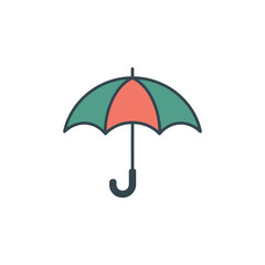An open teal and coral umbrella icon providing protection from the elements