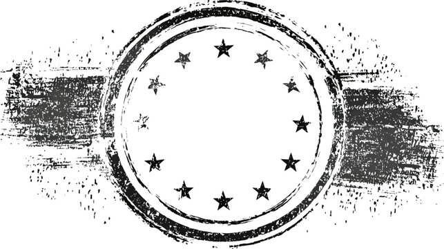 Abstract Distressed Grunge Circle Emblem with Twelve Stars and Rough Texture on White Background