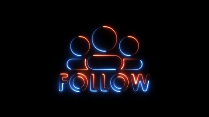 Neon glowing people icons and follow text animation on black background dynamic social media engagement concept - Powered by Adobe