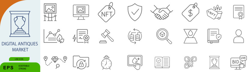 Digital Invoices Market Icon Set – Symbols of Online Billing, Financial Security, and Business Transactions