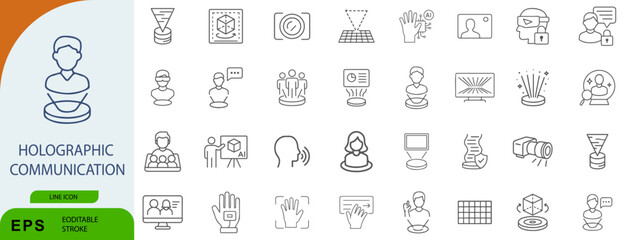 Holographic Communication Icon Set – Symbols of Virtual Interaction, 3D Projection, and Immersive Messaging