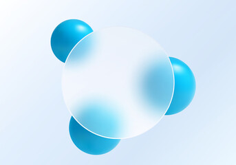 Round panel made of frosted glass with glossy blue spheres.