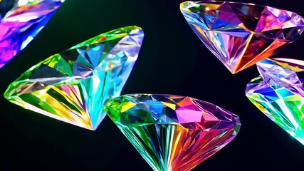 Sparkling faceted gemstone cluster and crystal prism corner meet sparkling multicolor diamond facets to create iridescent blue shimmer sparkle - Powered by Adobe