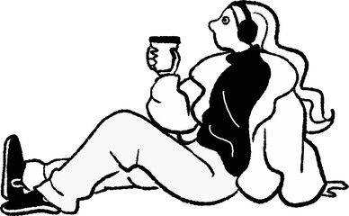 Stylish woman holding coffee while seated vector illustration