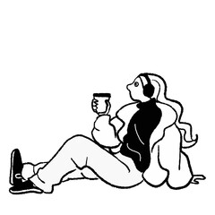 Stylish woman holding coffee while seated vector illustration