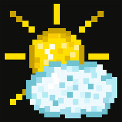 Summer vector Pixel element isolated black. Abstract Pixel sun and cloud template design. Perfect retro game stylish Summer Pixel art. EPS 10