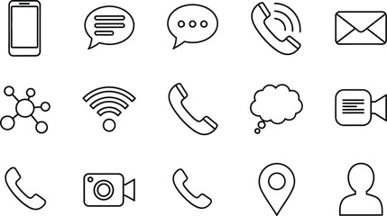 Communication icon set, including phone, message, and video