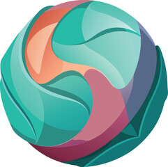 Abstract 3D spherical orb with organic leaf pattern and glossy teal and pink colors for unity and harmony concept illustration