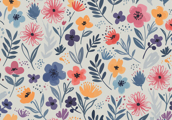 A watercolor texture featuring abstract floral patterns, including yellow flowers, wildflowers, and leaves