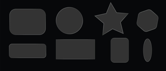 Geometric shapes in dark gray on black background representing different forms