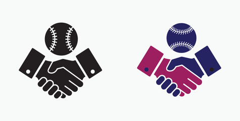 Partnership in baseball icons depicting collaboration in sports business