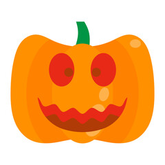 Jack O’ Lantern Flat Icon — Spooky Pumpkin Halloween Vector Illustration