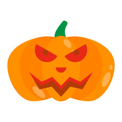 Jack O’ Lantern Flat Icon — Spooky Pumpkin Halloween Vector Illustration