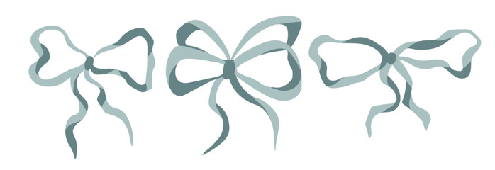 Green ribbon bow vector. Whimsical drawn clipart for cute fashion illustration. Coquette band with flirtatious aesthetic. Decorative handmade hair beauty or satin ballet knot. Elegant wedding stripe. © Mariia