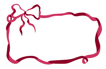 Pink coquette bow ribbon border. Vintage girly birthday card frame vector. Romantic decor for Valentine party invite. Dainty whimsical postcard with feminine ballet bowknot. Retro fancy present.