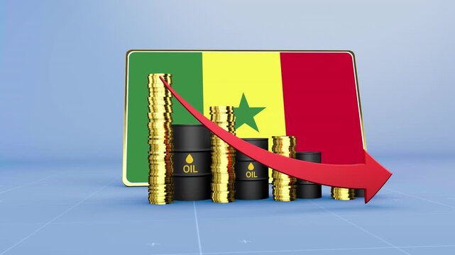 Senegal Flag Economy Declining with Falling Oil Prices and Downward Trending Arrow