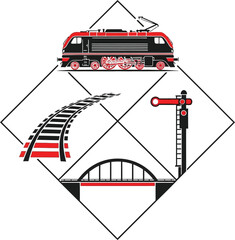 Railway Engineering Icons Locomotive Railway Track Switching Signal Bridge
