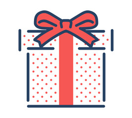 Red dotted gift box with ribbon and bow on transparent background