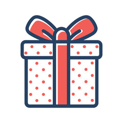 Red dotted gift box with ribbon and bow on transparent background