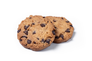 Baked chocolate chip cookies isolated on white background