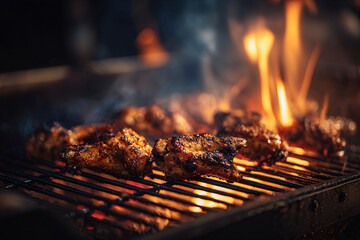 Grilled chicken wings on a barbecue.