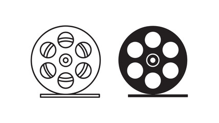 Two film reels one outlined and one solid on transparent background silhouette