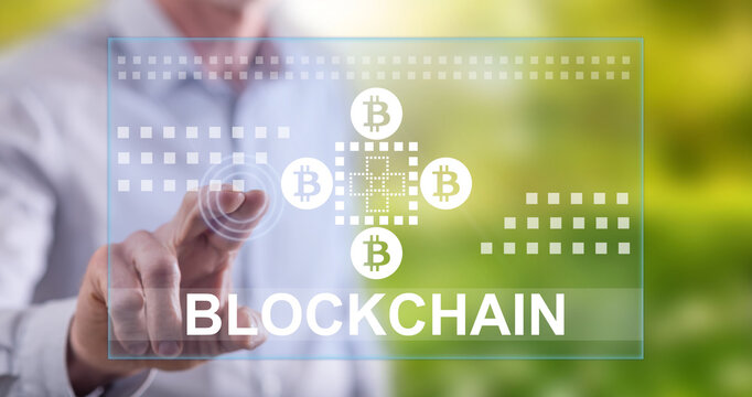 Man touching a blockchain concept