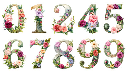 Naklejka premium Blooming Numbers 0 to 9 – Floral Design PNG
