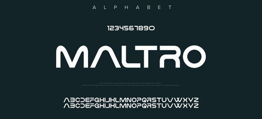 Technology font, digital cyber alphabet made sport style, letters A, B, C, D, E, F, G, H, I, J, K, L, M, N, O, P, Q, R, S, T, U, V, W, X, Y, Z and numerals 0, 1, 2, 3, 4, 5, 6, 7, 8, 9.