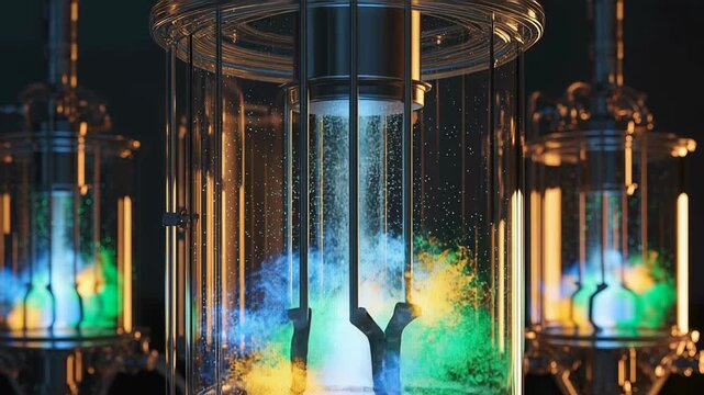 Observation of nutrient circulation and microorganism growth in transparent bioreactor with internal stirrers.