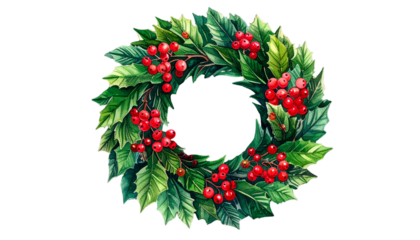  Festive Christmas Wreath with Red Berries – Isolated PNG