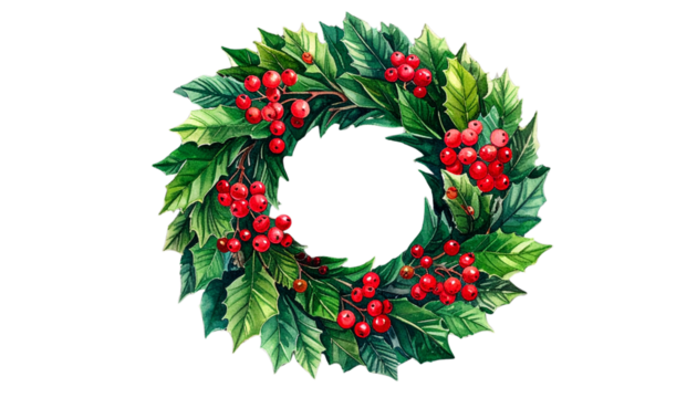 Festive Christmas Wreath with Red Berries – Isolated PNG