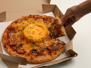 Cheese Pizza, whole and sliced, on white background