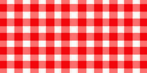 Classic red and white gingham checkered pattern fabric texture background for picnic or country style design