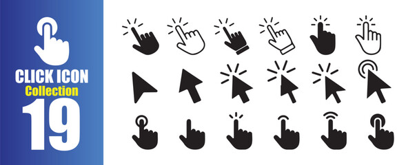 Big Mouse click cursor set. Hand Cursor. Click icon. Mouse pointer set. Vector Illustration eps 10