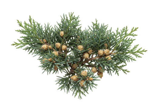 Isolated Arborvitae branch with cones evergreen nature twig ornamental shrub small conifer