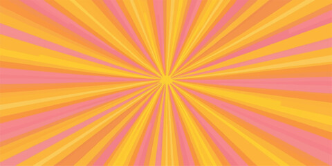 Vibrant radial burst of warm yellow and pink light rays emanating from a central point creating an energetic abstract background