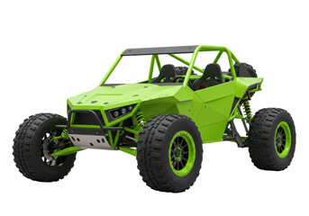 Isolated lime-green off-road buggy car, open-frame style vehicle, off-roading, racing utility © Gael