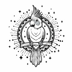Cockatoo Line Art Exotic Bird Illustration, Tropical Wildlife Design