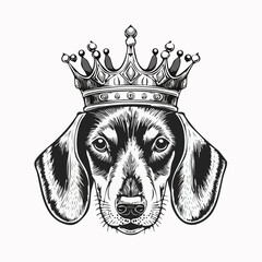 Dachshund Dog with Crown Vector Illustration, Pet Royalty