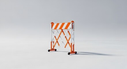 Mobile expandable safety barricade with reflective orange and white stripes for road work or crowd control, isolated on a neutral studio background