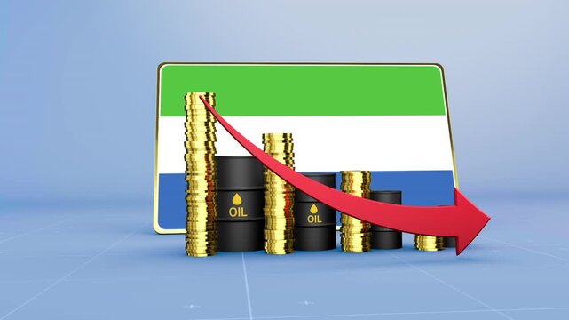 Sierra Leone Flag Economy Declining with Falling Oil Prices and Downward Trending Arrow