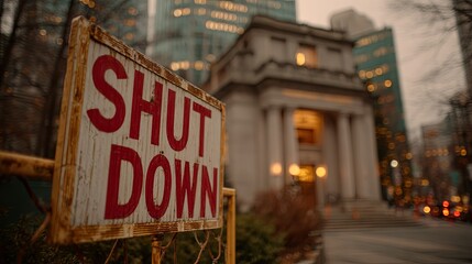 Weathered closure notice displays prominent red lettering against an urban background