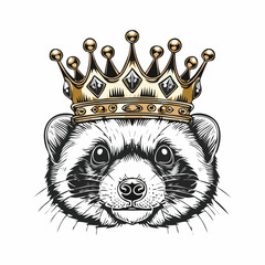 Ferret with Crown Vector Illustration, Kingly Animal Design