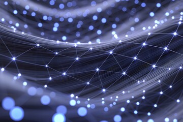 Luminous blue data points flowing across an interconnected digital lattice.