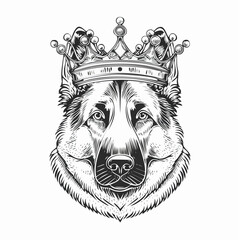 German Shepherd with Crown Vector Illustration, King Dog Portrait