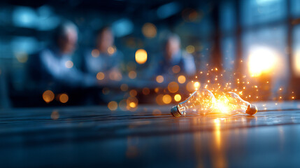 Bright light bulbs glowing with sparks symbolize creativity and innovation brainstorming session