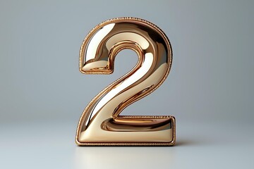 Metallic rose gold number 2 balloon on light gray background, glossy inflated digit with reflective surface suitable for celebration designs and typography.